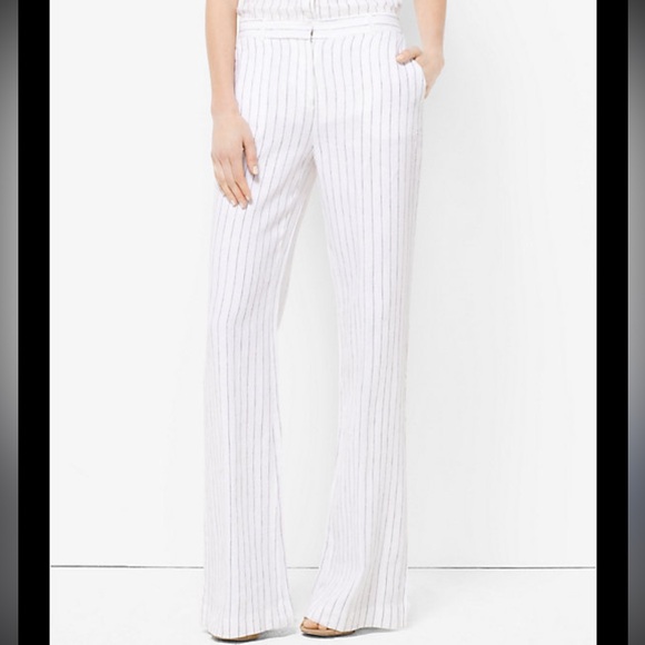 Michael Kors Ivory Striped Flare Linen Pants 0 - Picture 1 of 10